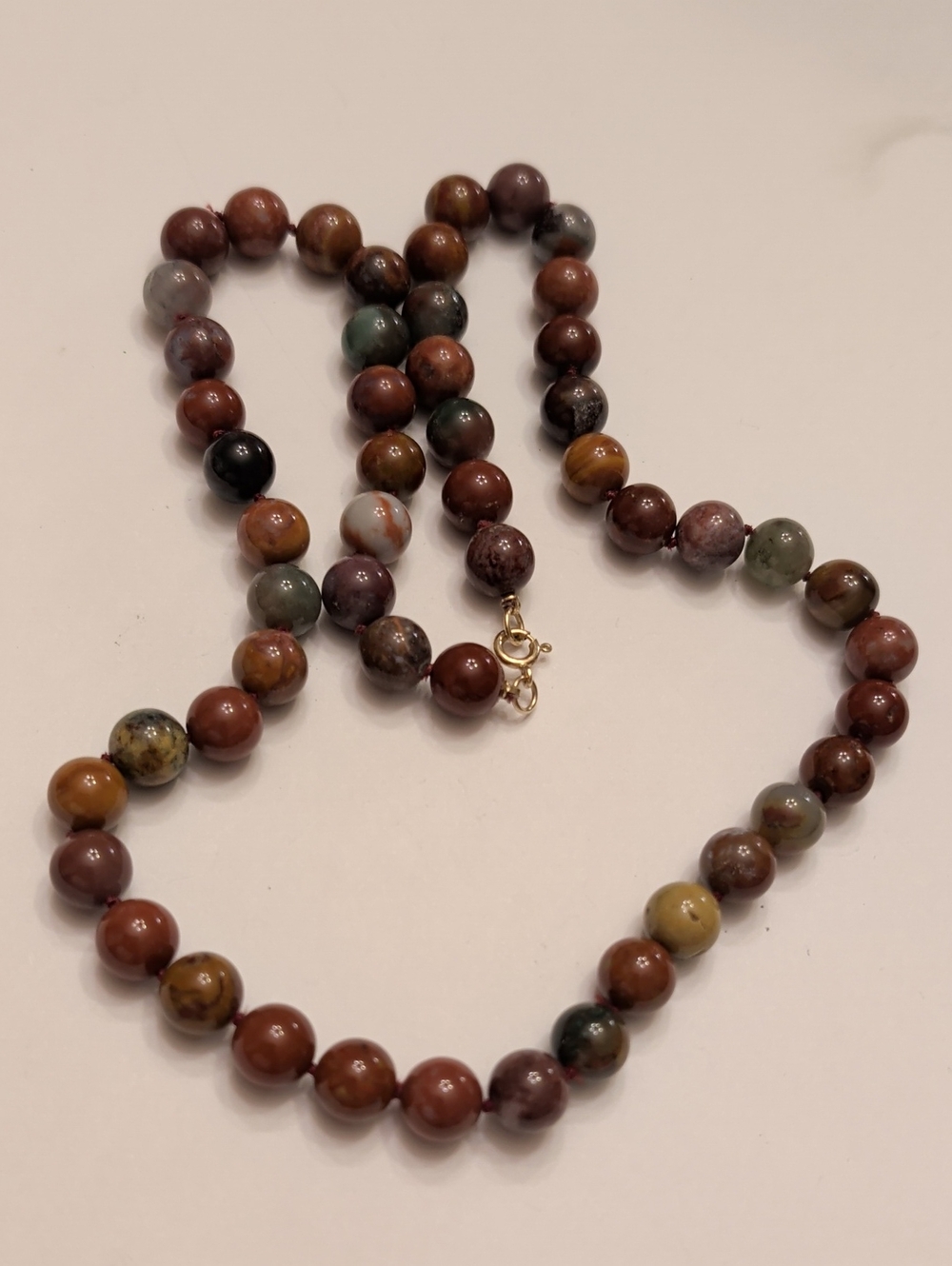 14k Gold Clasp Natural Multi-Color Jasper Bead Necklace
